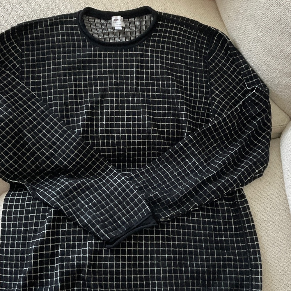 Armani Collezioni Black and White Grid Crewneck Sweater
